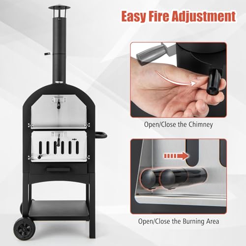 Giantex Pizza Oven Outdoor, Wood Fired Pizza Oven with Pizza Stone, Pizza Peel, Waterproof Cover, Cooking Grids, Pizza Maker with Wheels for Outside Camping Backyard Party (64 Inch) - CookCave