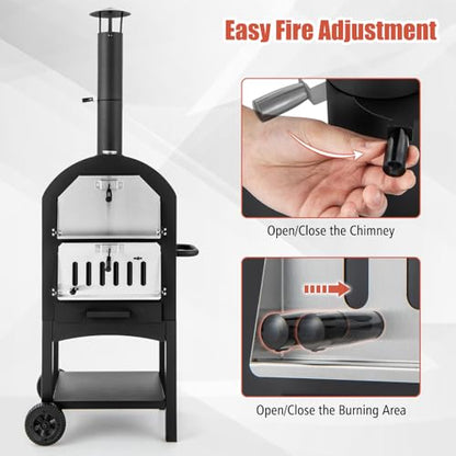 Giantex Pizza Oven Outdoor, Wood Fired Pizza Oven with Pizza Stone, Pizza Peel, Waterproof Cover, Cooking Grids, Pizza Maker with Wheels for Outside Camping Backyard Party (64 Inch) - CookCave