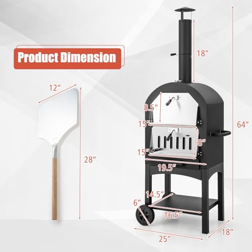 Giantex Pizza Oven Outdoor, Wood Fired Pizza Oven with Pizza Stone, Pizza Peel, Waterproof Cover, Cooking Grids, Pizza Maker with Wheels for Outside Camping Backyard Party (64 Inch) - CookCave