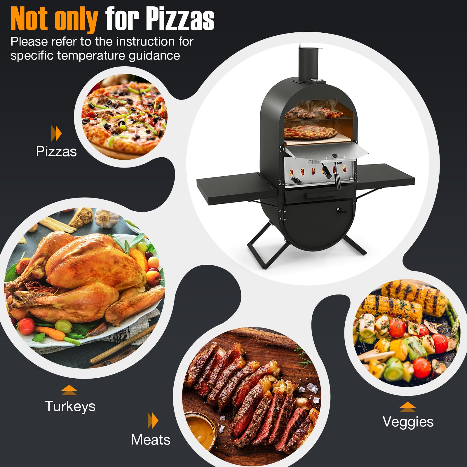 Giantex Pizza Oven Wood Fired - 2-Layer Outdoor Pizza Oven with Side Tables, Bottom Storage Cabinet, Pizza Stone, Pizza Peel, Cooking Grid, Cover, Pizza Maker for Outside Backyard Party Camping - CookCave