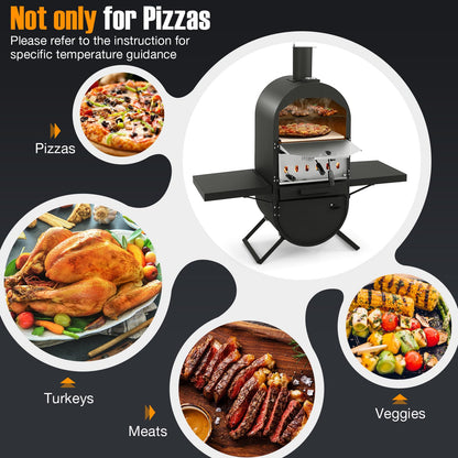 Giantex Pizza Oven Wood Fired - 2-Layer Outdoor Pizza Oven with Side Tables, Bottom Storage Cabinet, Pizza Stone, Pizza Peel, Cooking Grid, Cover, Pizza Maker for Outside Backyard Party Camping - CookCave