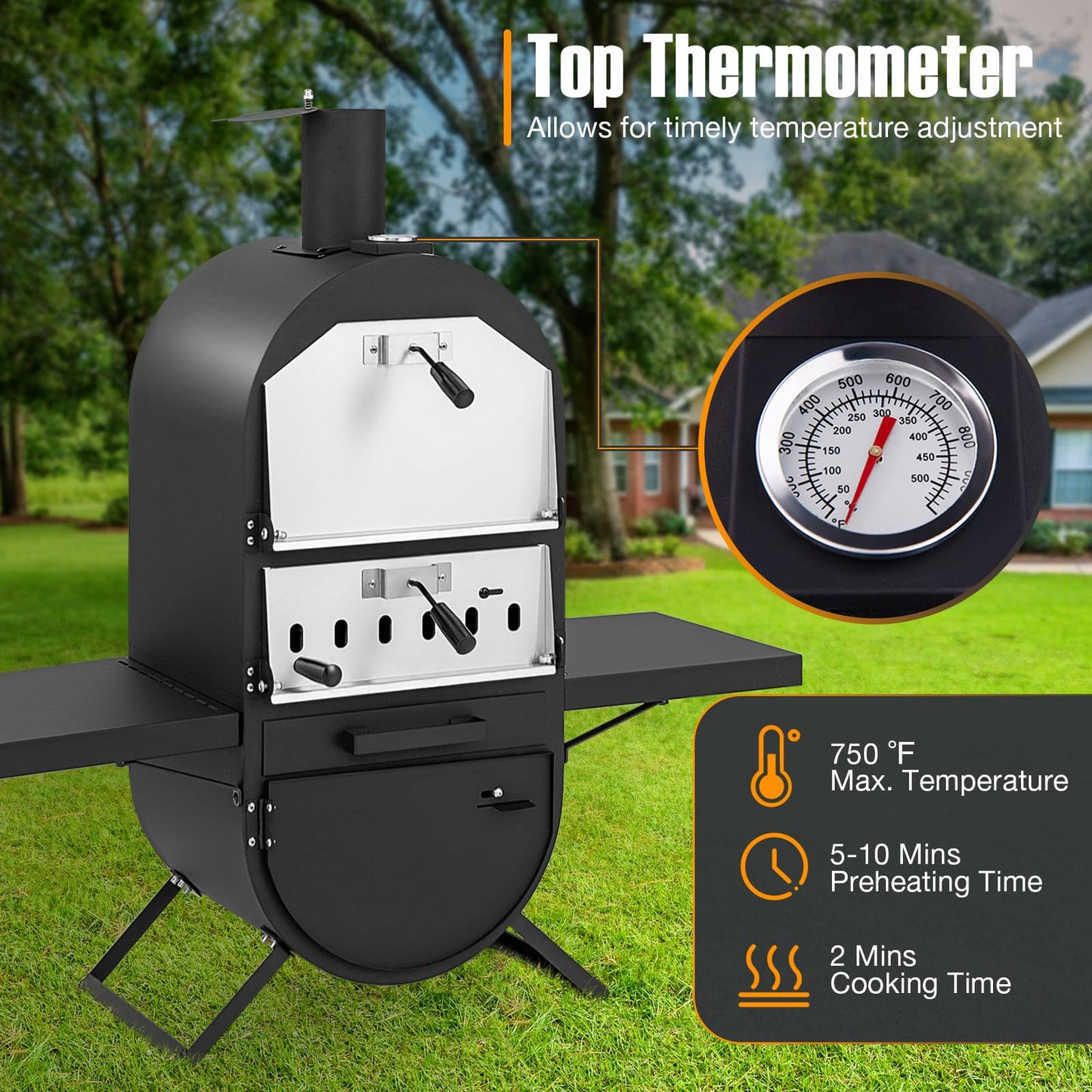 Giantex Pizza Oven Wood Fired - 2-Layer Outdoor Pizza Oven with Side Tables, Bottom Storage Cabinet, Pizza Stone, Pizza Peel, Cooking Grid, Cover, Pizza Maker for Outside Backyard Party Camping - CookCave