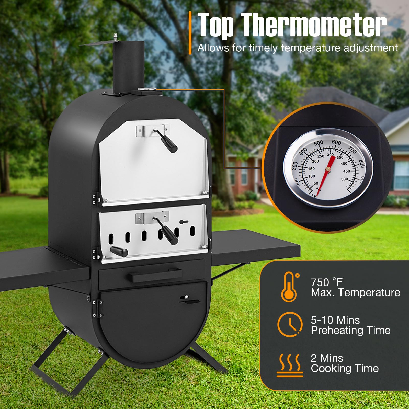 Giantex Pizza Oven Wood Fired - 2-Layer Outdoor Pizza Oven with Side Tables, Bottom Storage Cabinet, Pizza Stone, Pizza Peel, Cooking Grid, Cover, Pizza Maker for Outside Backyard Party Camping - CookCave