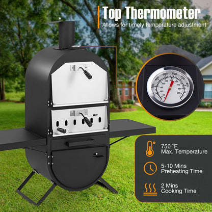 Giantex Pizza Oven Wood Fired - 2-Layer Outdoor Pizza Oven with Side Tables, Bottom Storage Cabinet, Pizza Stone, Pizza Peel, Cooking Grid, Cover, Pizza Maker for Outside Backyard Party Camping - CookCave