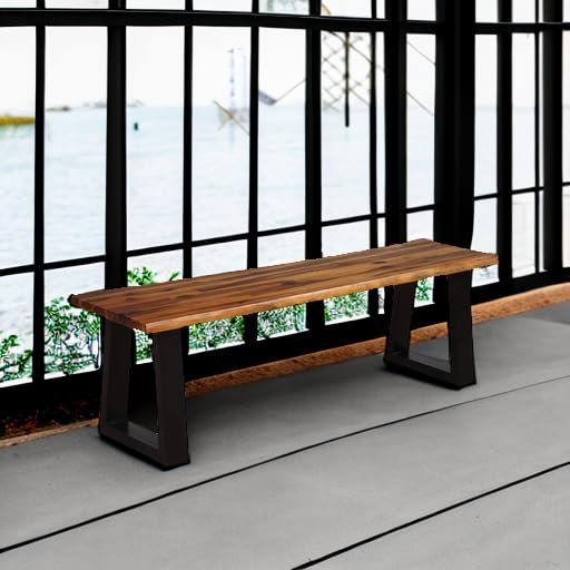 Giantex Wooden Dining Bench Seating Chair Rustic Indoor &Outdoor Furniture (Rustic Brown&Black) - CookCave