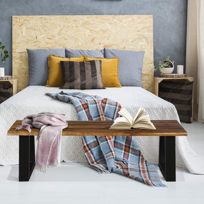 Giantex Wooden Dining Bench Seating Chair Rustic Indoor &Outdoor Furniture (Rustic Brown&Black) - CookCave