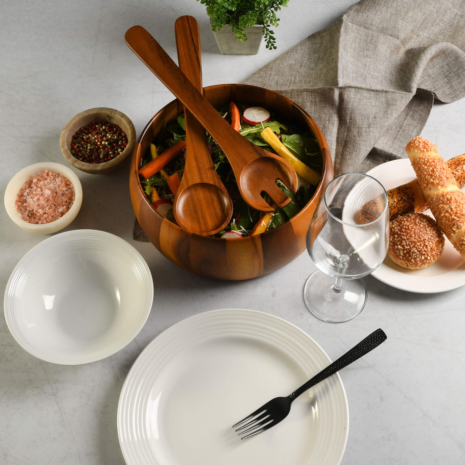 Gibson Home Laurel Acacia Wood Salad Bowl Set, 3 - Piece, Acacia Wood - CookCave