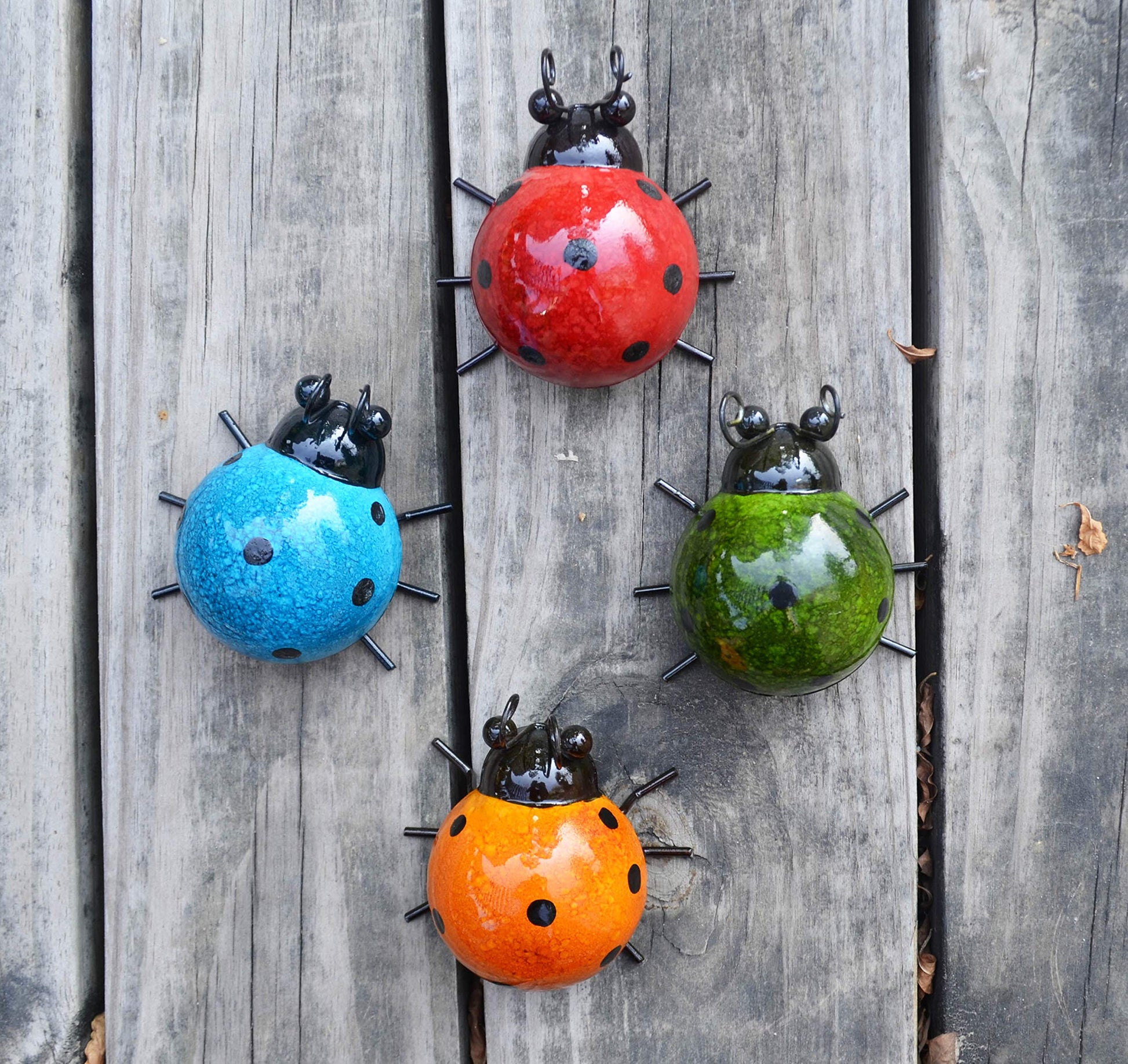 GIFTME 5 Metal Garden Wall Art Decorative Set of 4 Cute Ladybugs Outdoor Wall Sculptures - CookCave