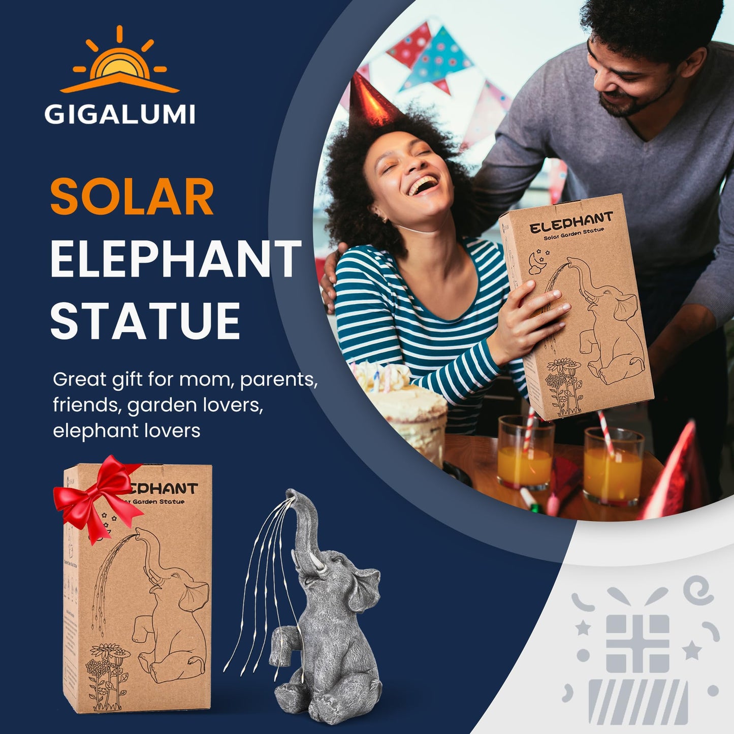 GIGALUMI Solar Garden Decor Watering Elephant Statues Outdoor, Birthday Gifts for Women Mom Grandma Senior Elder, Elephant Ornament for Balcony, Garden, Patio, Yard, Lawn (Constant Lights Only) - CookCave