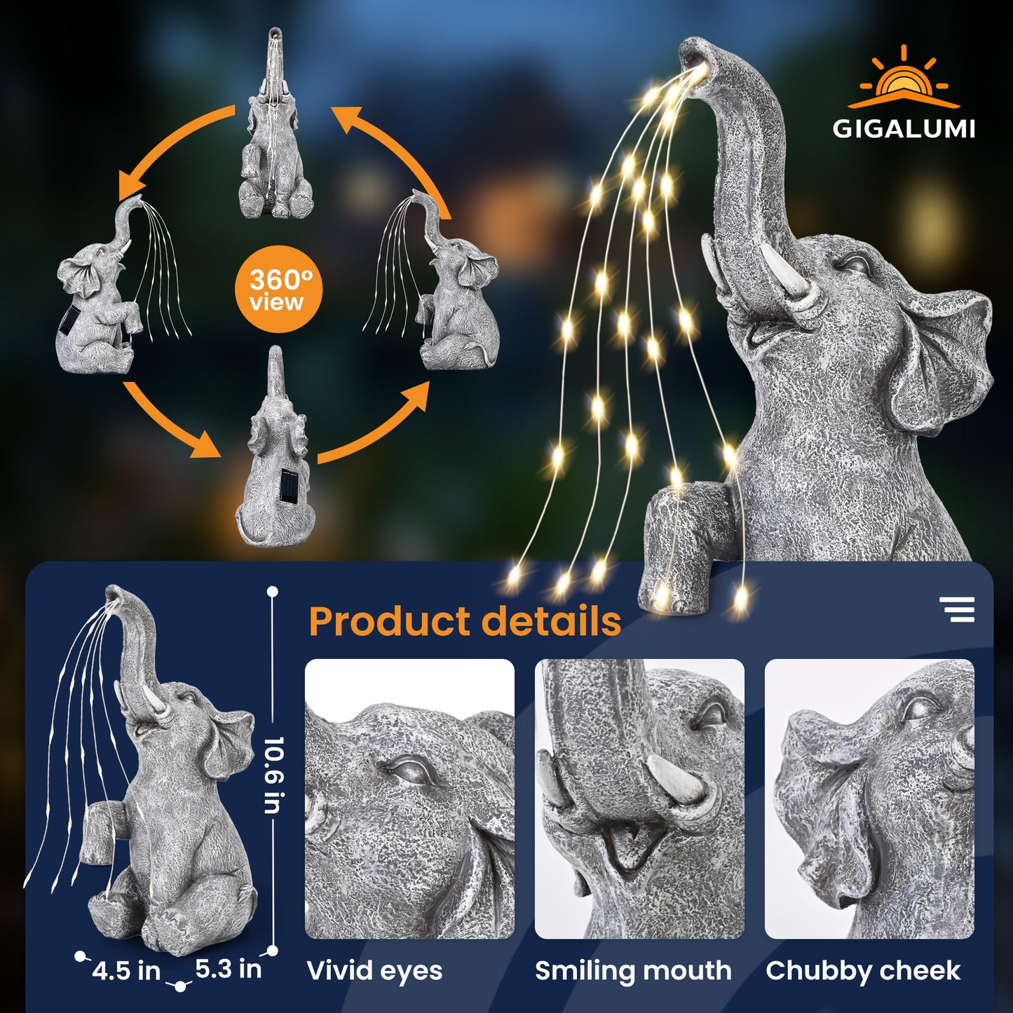 GIGALUMI Solar Garden Decor Watering Elephant Statues Outdoor, Birthday Gifts for Women Mom Grandma Senior Elder, Elephant Ornament for Balcony, Garden, Patio, Yard, Lawn (Constant Lights Only) - CookCave