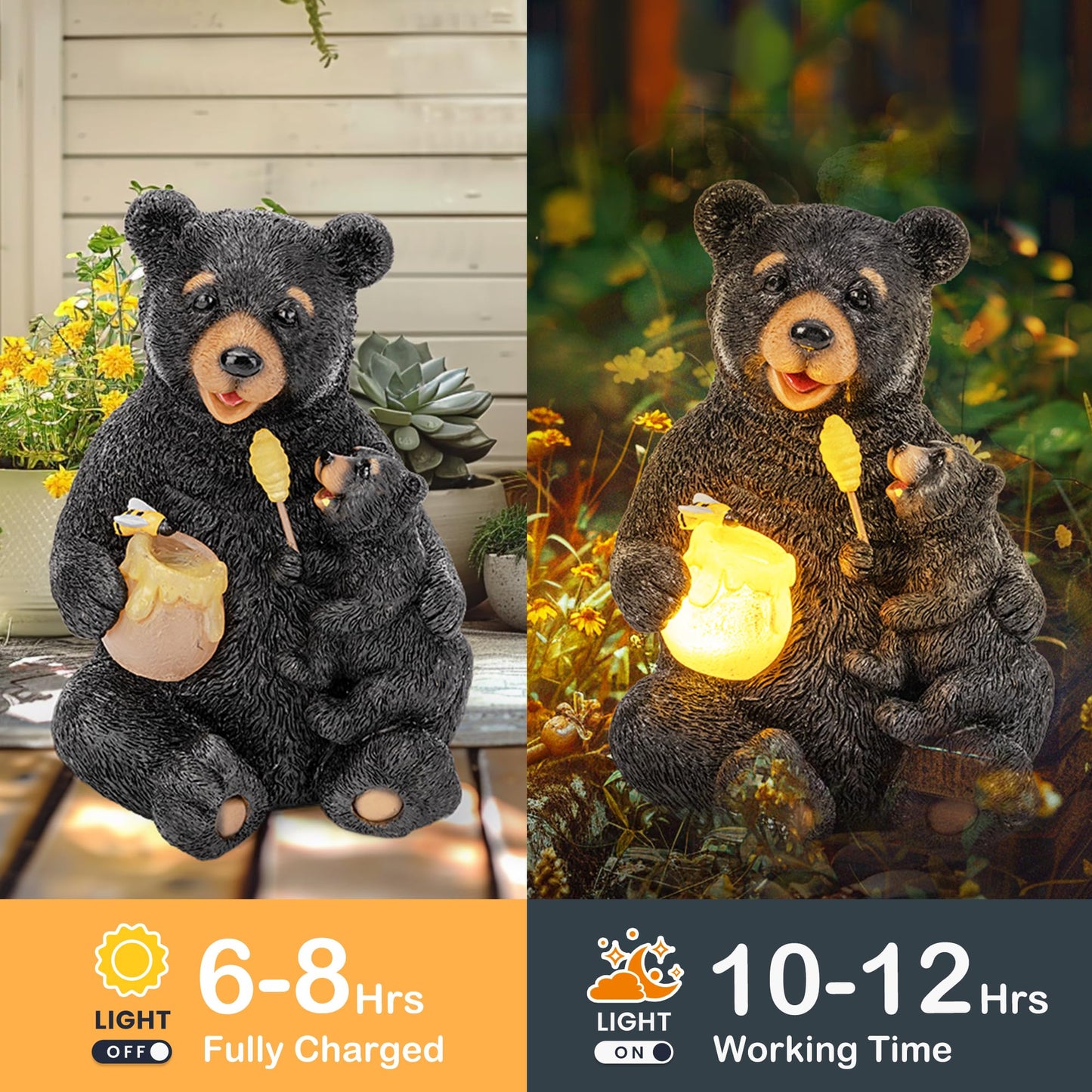 GIGALUMI Solar Garden Statues Loving Bear Figurine Lights for Outside, Yard Decorations Outdoor, Garden Decor Unique Birthday Housewarming Gifts for Mom, Women, Black - CookCave