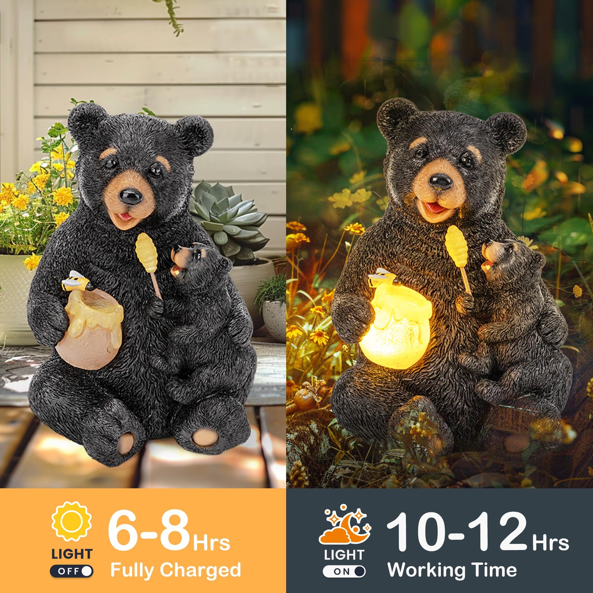 GIGALUMI Solar Garden Statues Loving Bear Figurine Lights for Outside, Yard Decorations Outdoor, Garden Decor Unique Birthday Housewarming Gifts for Mom, Women, Black - CookCave
