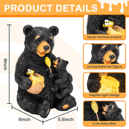 GIGALUMI Solar Garden Statues Loving Bear Figurine Lights for Outside, Yard Decorations Outdoor, Garden Decor Unique Birthday Housewarming Gifts for Mom, Women, Black - CookCave