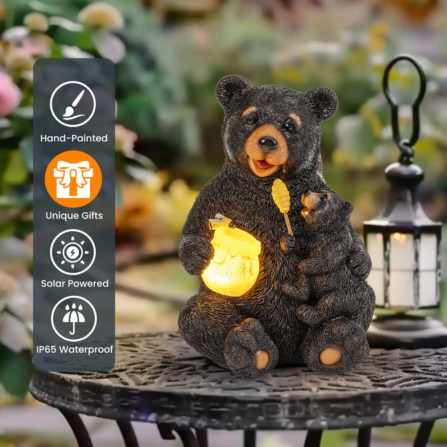 GIGALUMI Solar Garden Statues Loving Bear Figurine Lights for Outside, Yard Decorations Outdoor, Garden Decor Unique Birthday Housewarming Gifts for Mom, Women, Black - CookCave
