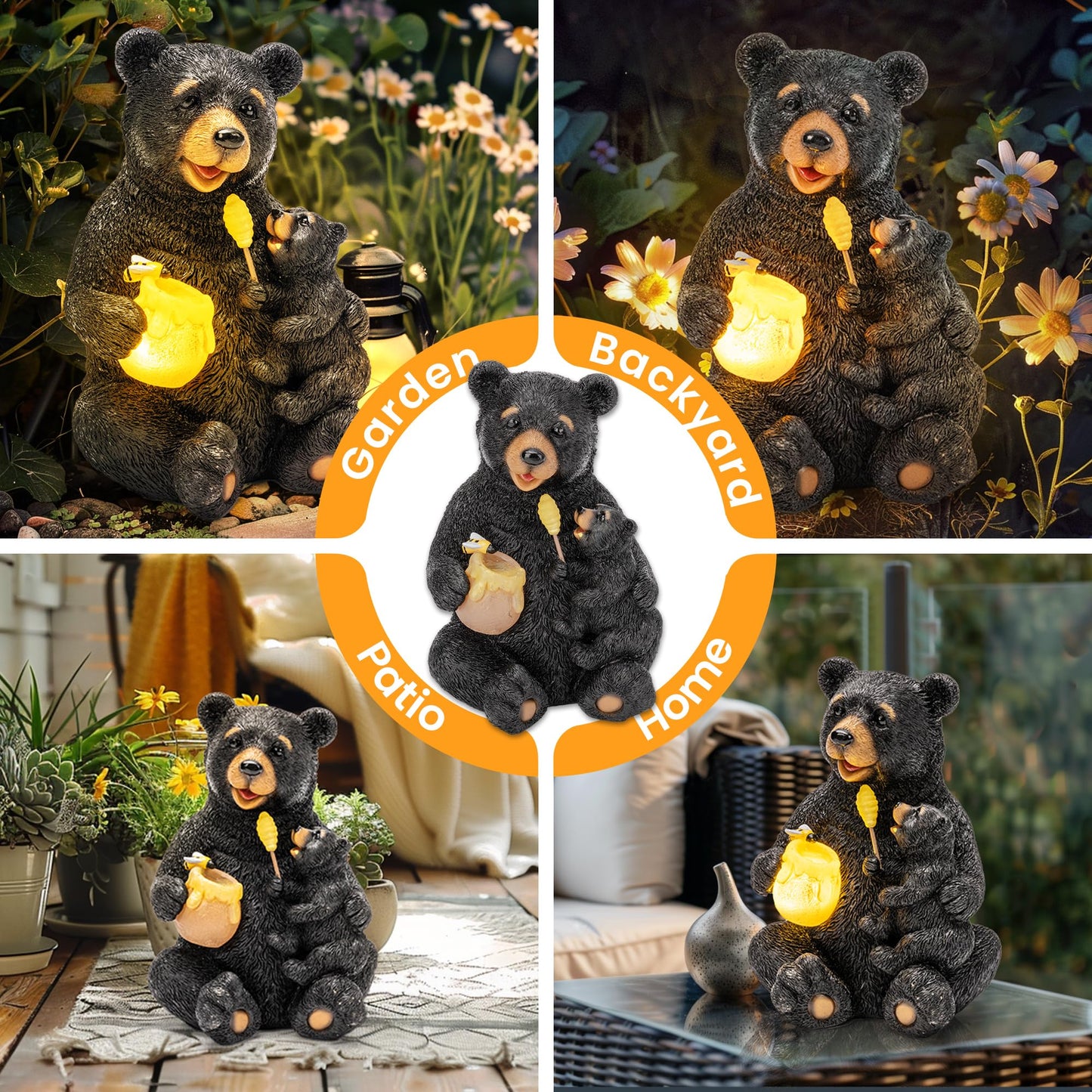 GIGALUMI Solar Garden Statues Loving Bear Figurine Lights for Outside, Yard Decorations Outdoor, Garden Decor Unique Birthday Housewarming Gifts for Mom, Women, Black - CookCave