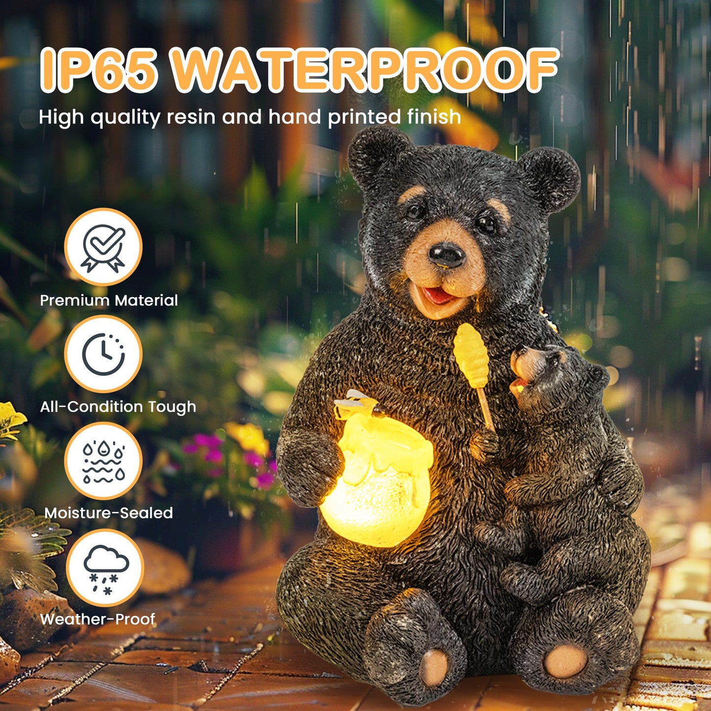 GIGALUMI Solar Garden Statues Loving Bear Figurine Lights for Outside, Yard Decorations Outdoor, Garden Decor Unique Birthday Housewarming Gifts for Mom, Women, Black - CookCave