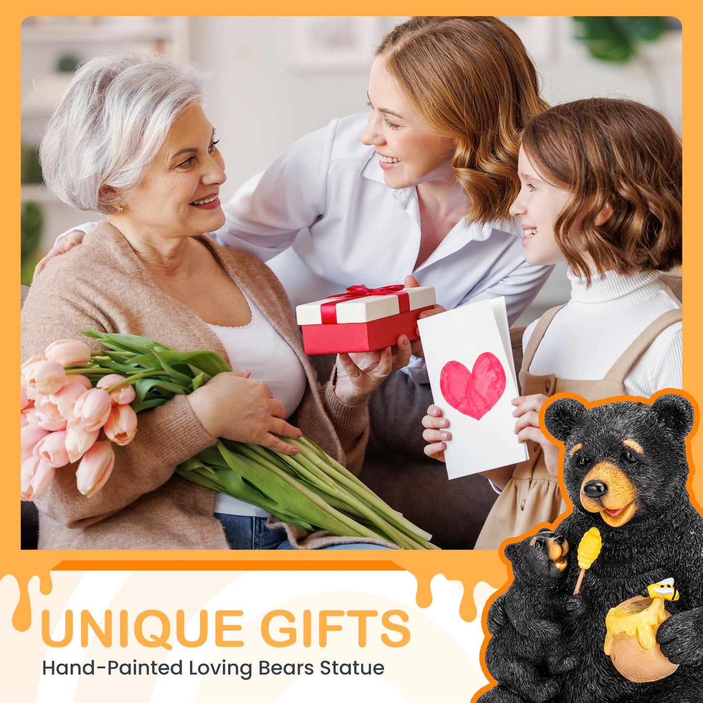 GIGALUMI Solar Garden Statues Loving Bear Figurine Lights for Outside, Yard Decorations Outdoor, Garden Decor Unique Birthday Housewarming Gifts for Mom, Women, Black - CookCave