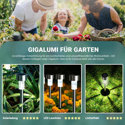 GIGALUMI Solar Lights Outdoor Waterproof, 12 Pack, Stainless Steel LED Solar Garden Lights for Patio, Lawn, Yard and Landscape, Cold White - CookCave