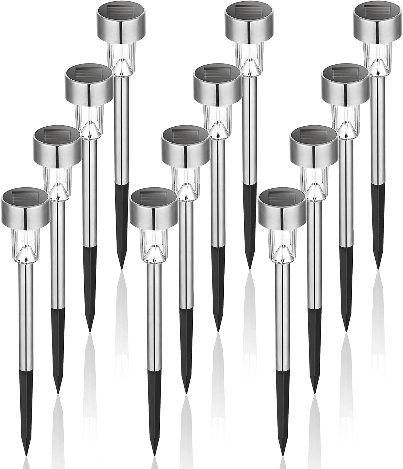 GIGALUMI Solar Lights Outdoor Waterproof, 12 Pack, Stainless Steel LED Solar Garden Lights for Patio, Lawn, Yard and Landscape, Cold White - CookCave