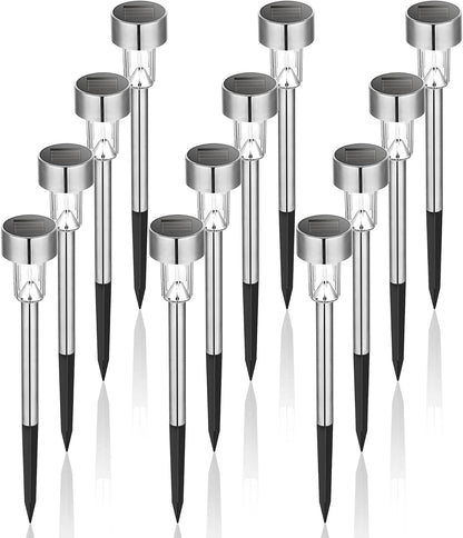 GIGALUMI Solar Lights Outdoor Waterproof, 12 Pack, Stainless Steel LED Solar Garden Lights for Patio, Lawn, Yard and Landscape, Cold White - CookCave