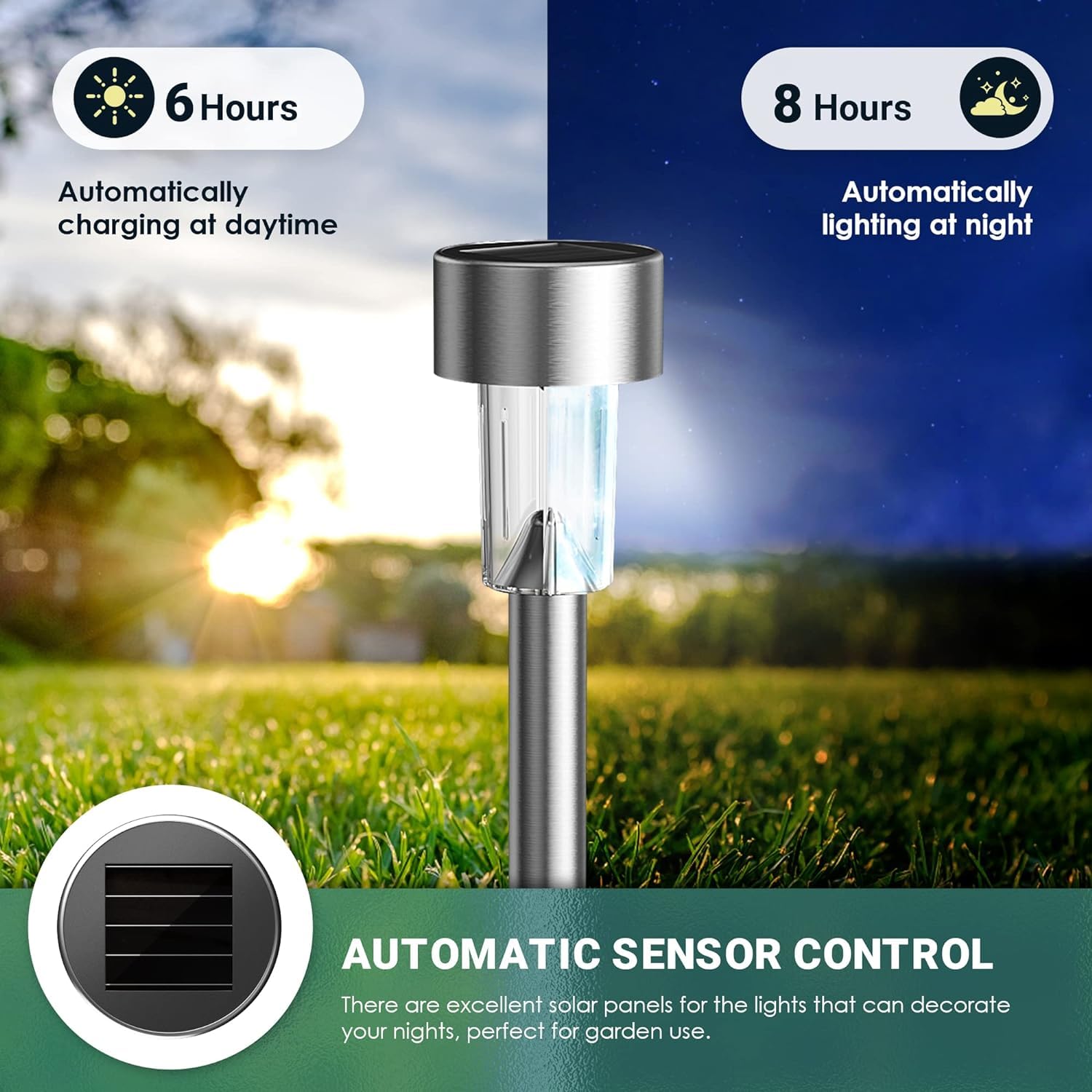 GIGALUMI Solar Lights Outdoor Waterproof, 12 Pack, Stainless Steel LED Solar Garden Lights for Patio, Lawn, Yard and Landscape, Cold White - CookCave