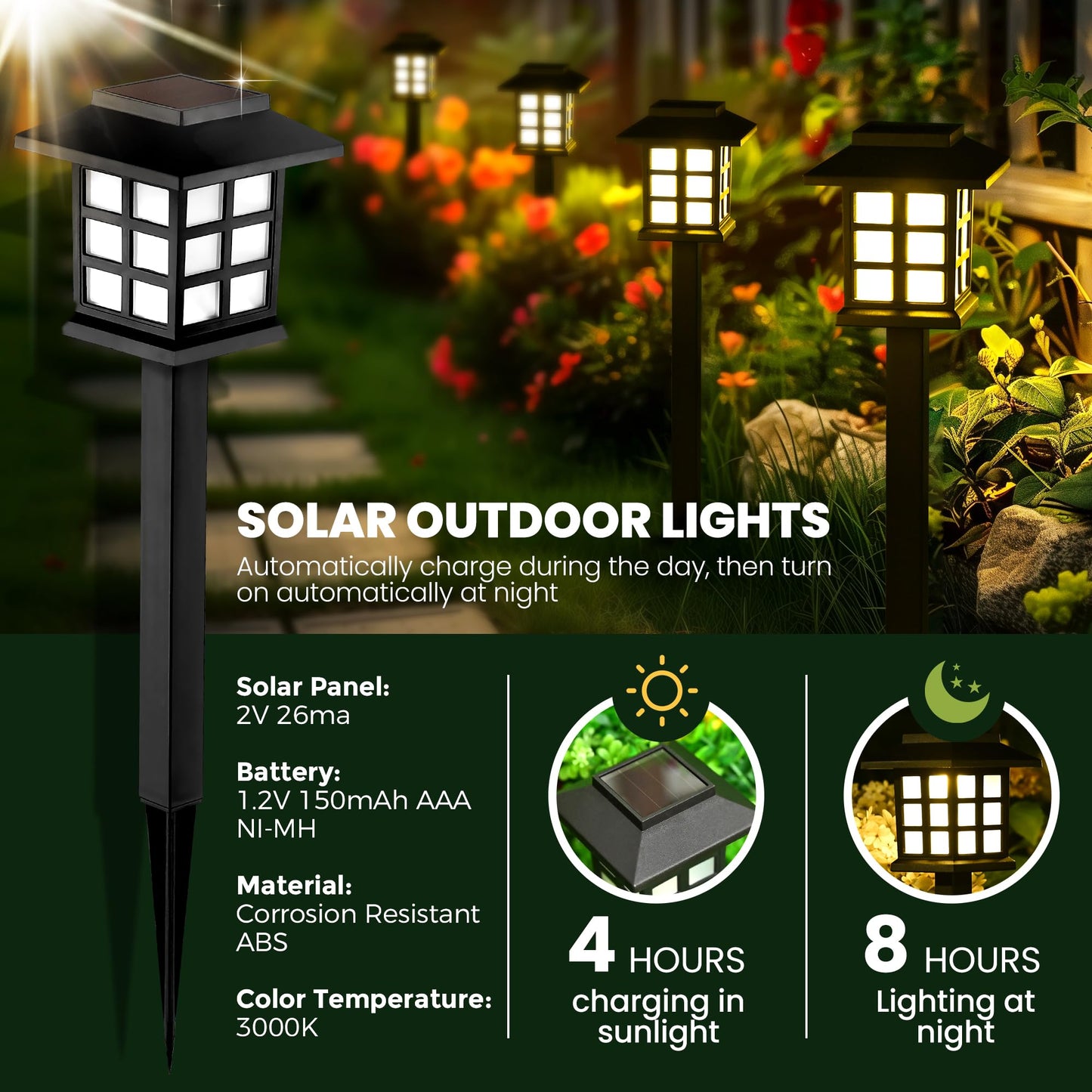 GIGALUMI Solar Outdoor Lights,12 Pack LED Solar Lights Outdoor Waterproof, Solar Walkway Lights Maintain 10 Hours of Lighting for Your Garden, Landscape, Path, Yard, Patio, Driveway - CookCave