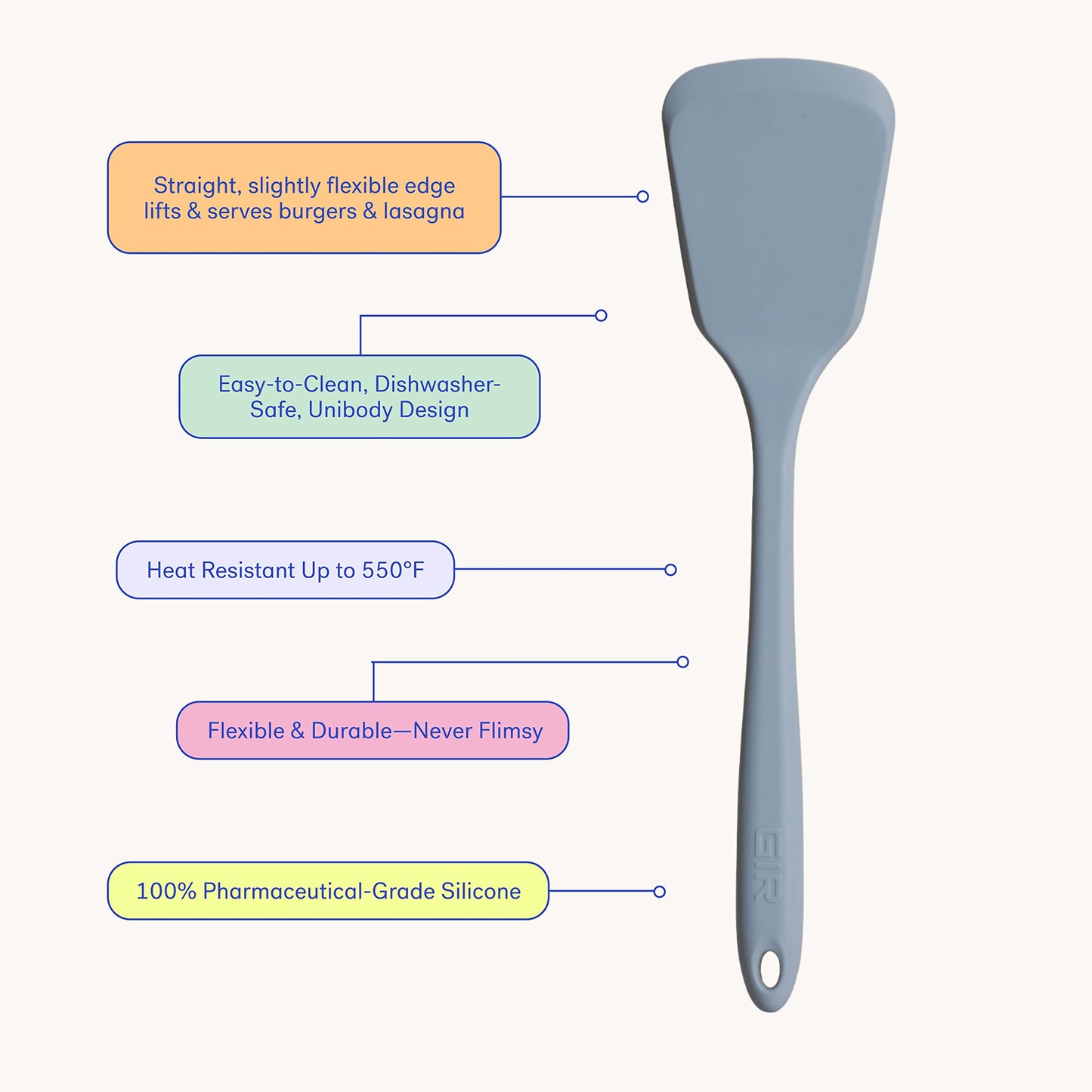 GIR: Get It Right Silicone Turner - Non-Stick & Heat Resistant Silicone Spatula Turner for BBQs & Cookouts - Lifts, Flip and Transfer Food Items - 13 Inch, Slate - CookCave