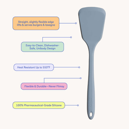 GIR: Get It Right Silicone Turner - Non-Stick & Heat Resistant Silicone Spatula Turner for BBQs & Cookouts - Lifts, Flip and Transfer Food Items - 13 Inch, Slate - CookCave