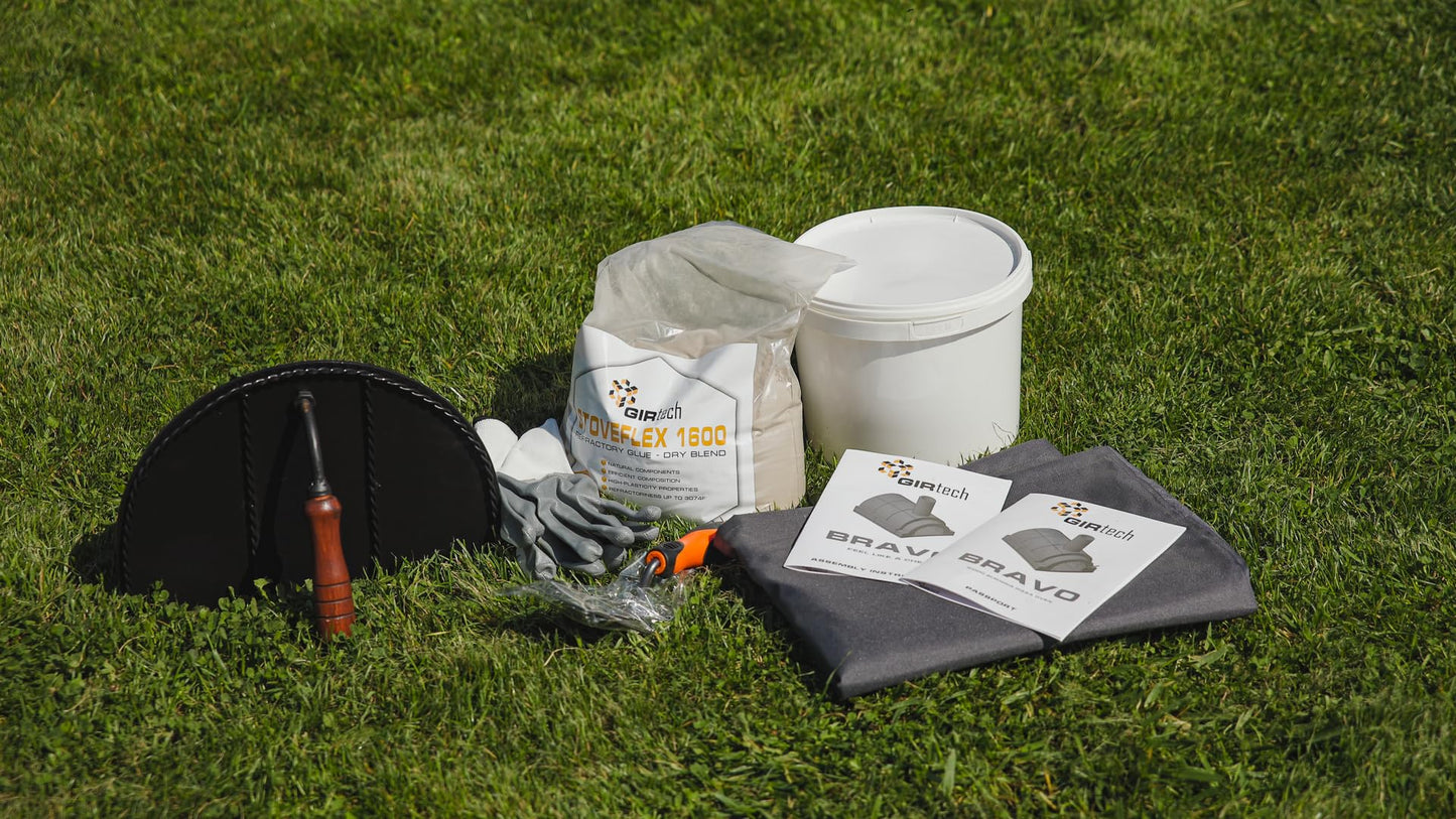 GIRtech BRAVO Wood Burning Fire Brick Pizza Oven for Outdoor Cooking - FULLY DIY KIT - Includes Firebrick Set, Refractory Glue, Trowel, Gloves, Cover, Steel Gate, Assembly Instructions (3 hours) - CookCave