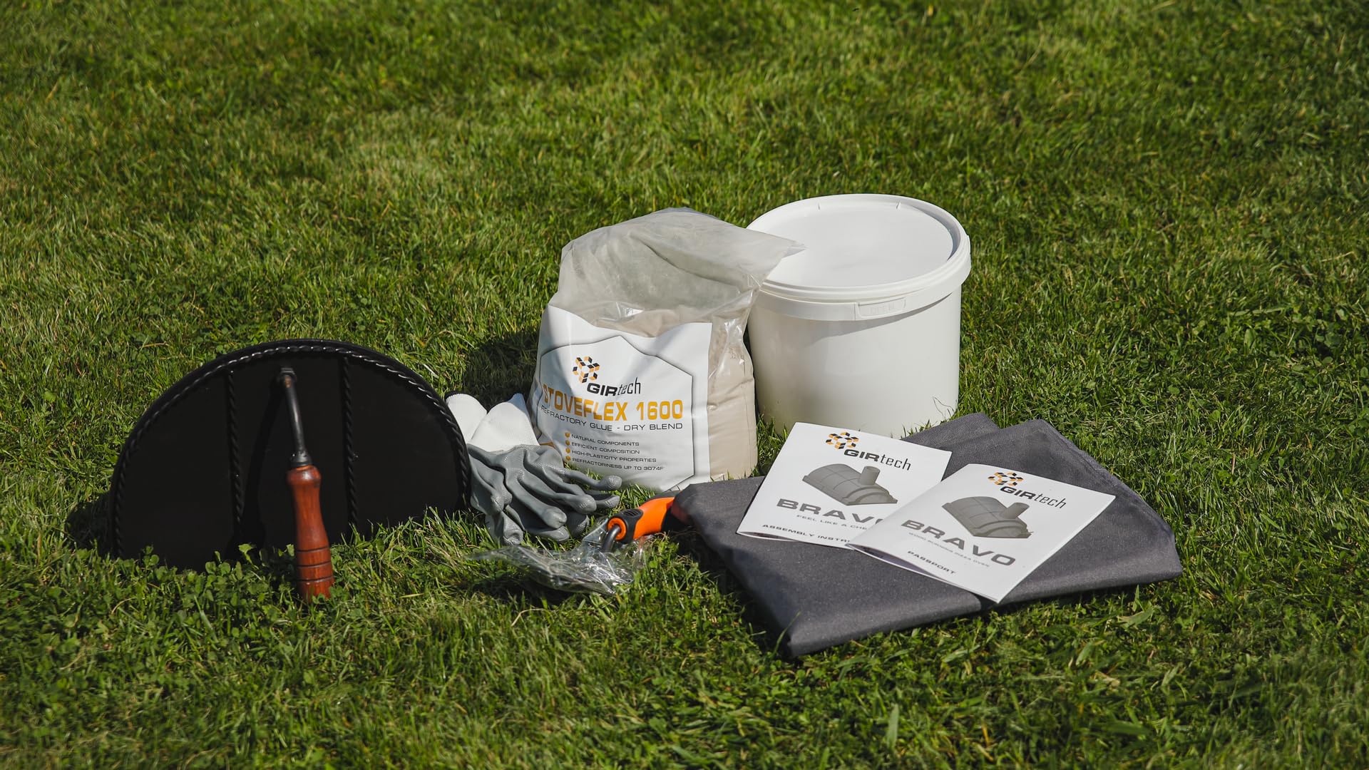 GIRtech BRAVO Wood Burning Fire Brick Pizza Oven for Outdoor Cooking - FULLY DIY KIT - Includes Firebrick Set, Refractory Glue, Trowel, Gloves, Cover, Steel Gate, Assembly Instructions (3 hours) - CookCave