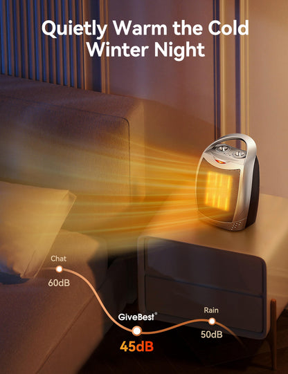 GiveBest Portable Electric Space Heater with Thermostat, 1500W/750W Safe and Quiet Ceramic Heater Fan, Heat Up 200 Square Feet for Office Room Desk Indoor Use, Silver - CookCave