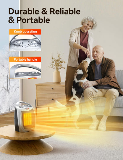 GiveBest Portable Electric Space Heater with Thermostat, 1500W/750W Safe and Quiet Ceramic Heater Fan, Heat Up 200 Square Feet for Office Room Desk Indoor Use, Silver - CookCave