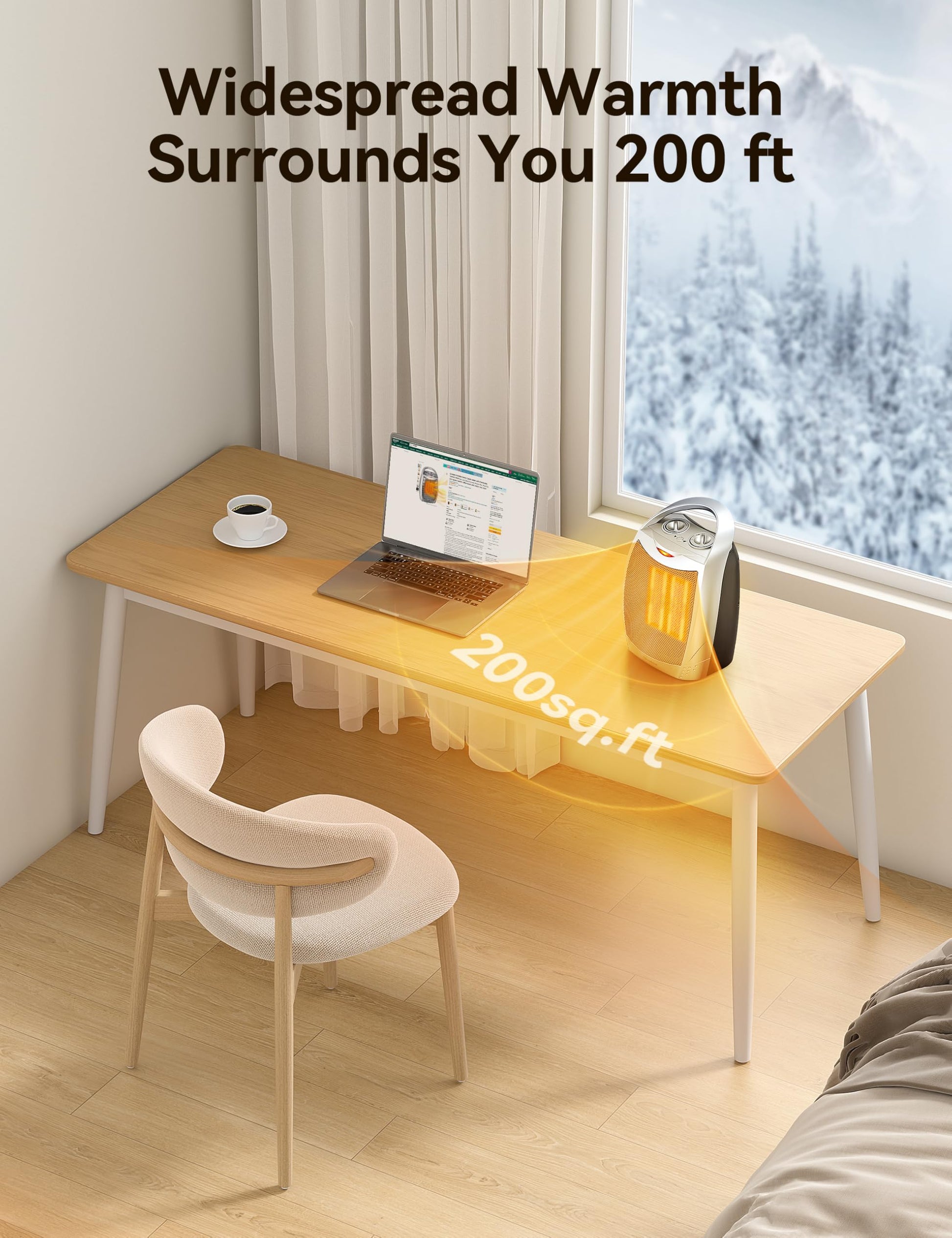 GiveBest Portable Electric Space Heater with Thermostat, 1500W/750W Safe and Quiet Ceramic Heater Fan, Heat Up 200 Square Feet for Office Room Desk Indoor Use, Silver - CookCave