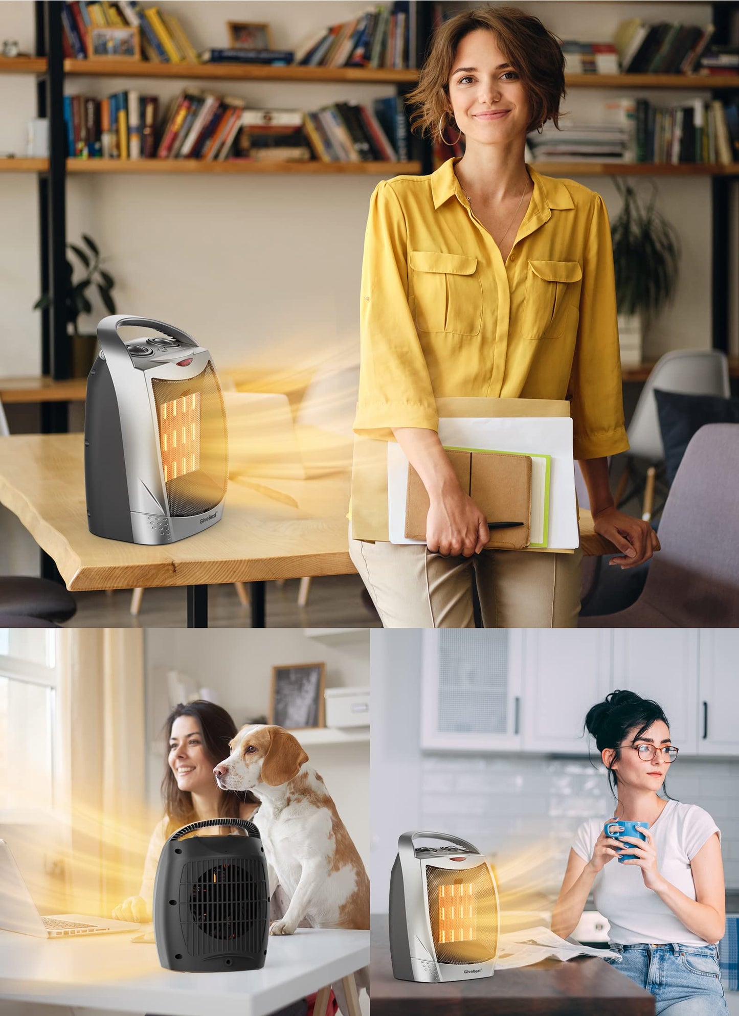 GiveBest Portable Electric Space Heater with Thermostat, 1500W/750W Safe and Quiet Ceramic Heater Fan, Heat Up 200 Square Feet for Office Room Desk Indoor Use, Silver - CookCave