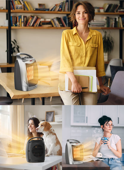 GiveBest Portable Electric Space Heater with Thermostat, 1500W/750W Safe and Quiet Ceramic Heater Fan, Heat Up 200 Square Feet for Office Room Desk Indoor Use, Silver - CookCave