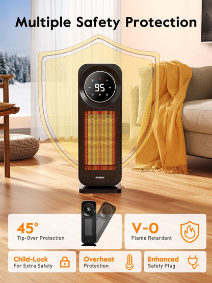 Givebest Touch Panel Space Heaters for Indoor Use, 1500W Fast Heating Electric Heater with Remote, 5 Modes, Quiet and Night Light, Thermostat Control, Ideal for Bedroom, Office - CookCave