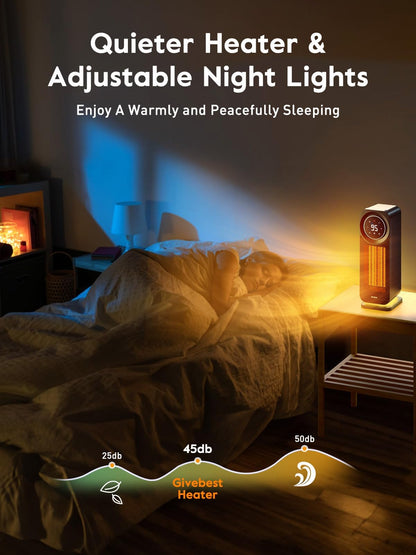 Givebest Touch Panel Space Heaters for Indoor Use, 1500W Fast Heating Electric Heater with Remote, 5 Modes, Quiet and Night Light, Thermostat Control, Ideal for Bedroom, Office - CookCave