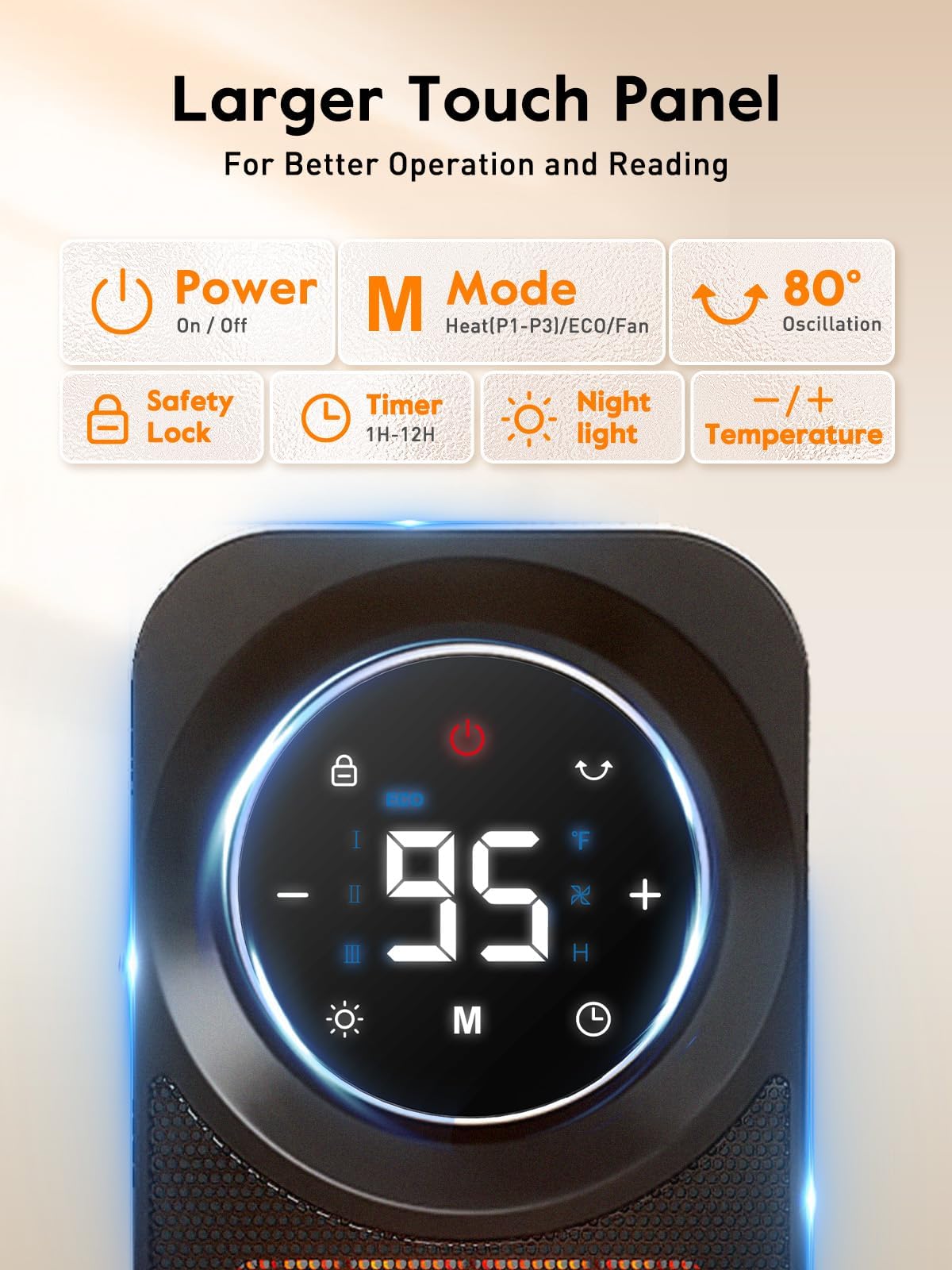 Givebest Touch Panel Space Heaters for Indoor Use, 1500W Fast Heating Electric Heater with Remote, 5 Modes, Quiet and Night Light, Thermostat Control, Ideal for Bedroom, Office - CookCave