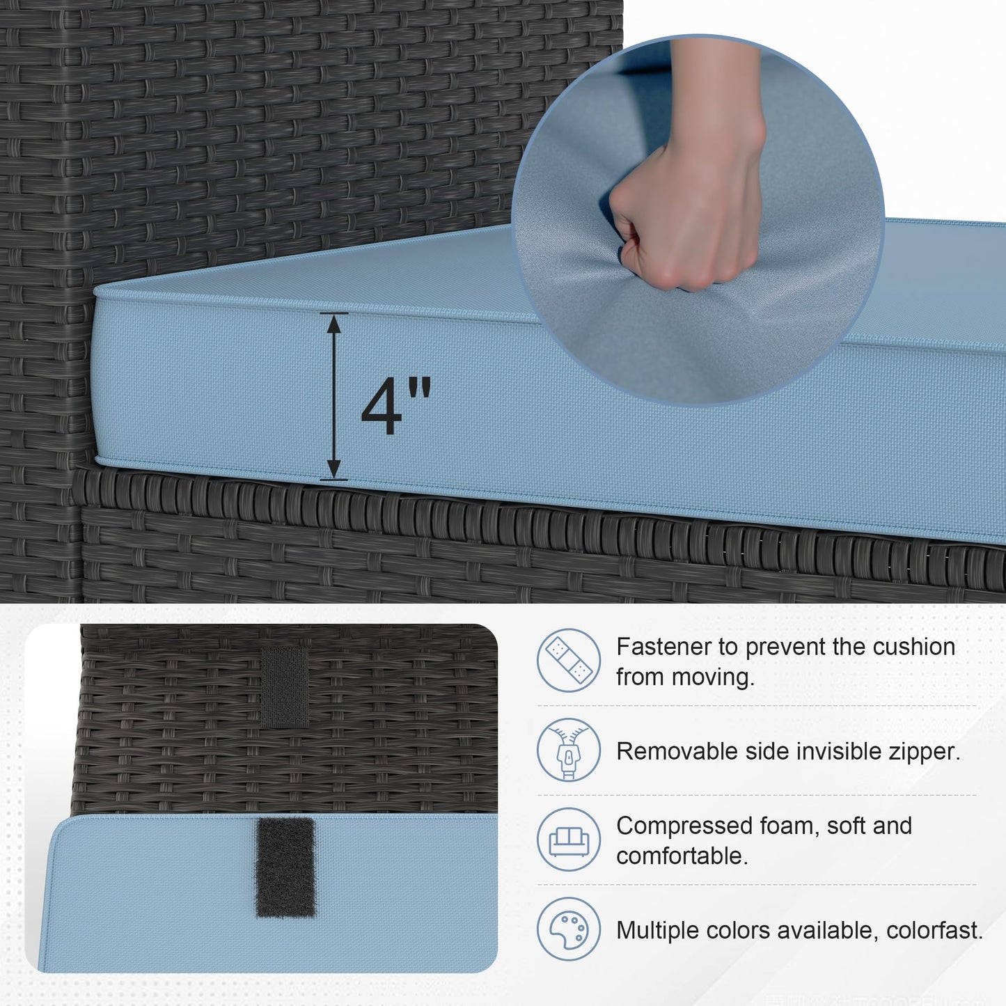 GOJOOASIS Patio Furniture Set Outdoor Sectional Sofa with Ottoman Wicker Couch Rattan Modular Seating Conversation Sets Porch Decor for Backyard, Balcony, Garden (Blue A) - CookCave