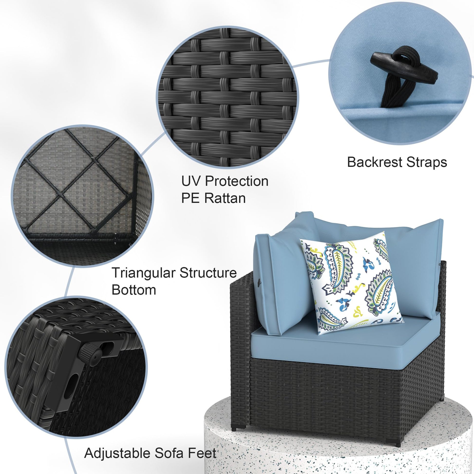 GOJOOASIS Patio Furniture Set Outdoor Sectional Sofa with Ottoman Wicker Couch Rattan Modular Seating Conversation Sets Porch Decor for Backyard, Balcony, Garden (Blue A) - CookCave