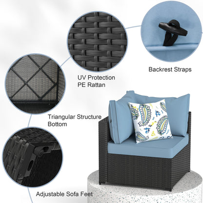 GOJOOASIS Patio Furniture Set Outdoor Sectional Sofa with Ottoman Wicker Couch Rattan Modular Seating Conversation Sets Porch Decor for Backyard, Balcony, Garden (Blue A) - CookCave