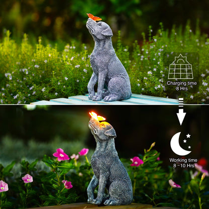 Goodeco Dog Statue with Solar Butterfly - Ideal Gifts for Dad, Mom or Birthdays, Beautifully Crafted Outdoor Decorations to Wow Your Guests - CookCave