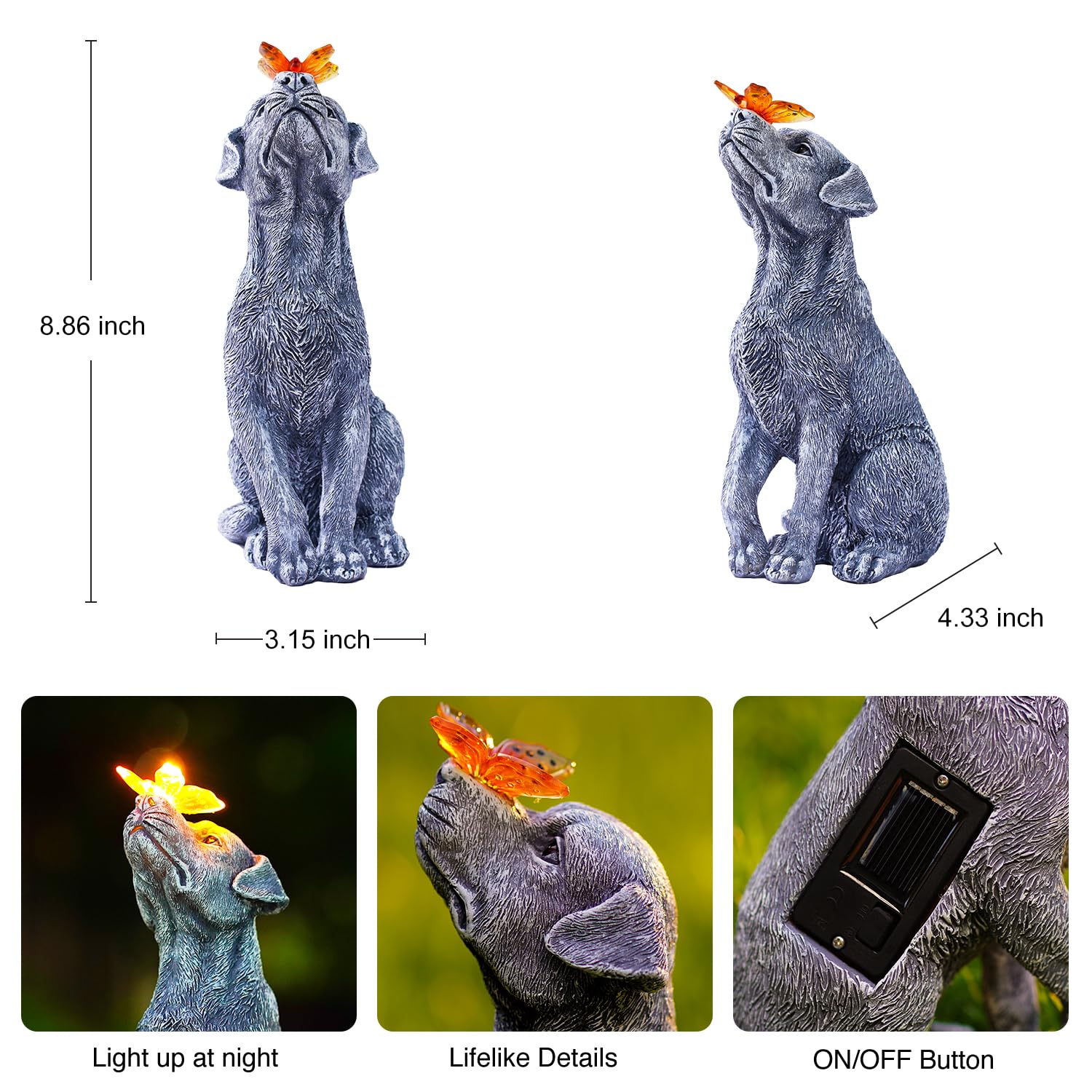 Goodeco Dog Statue with Solar Butterfly - Ideal Gifts for Dad, Mom or Birthdays, Beautifully Crafted Outdoor Decorations to Wow Your Guests - CookCave