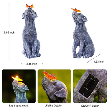 Goodeco Dog Statue with Solar Butterfly - Ideal Gifts for Dad, Mom or Birthdays, Beautifully Crafted Outdoor Decorations to Wow Your Guests - CookCave