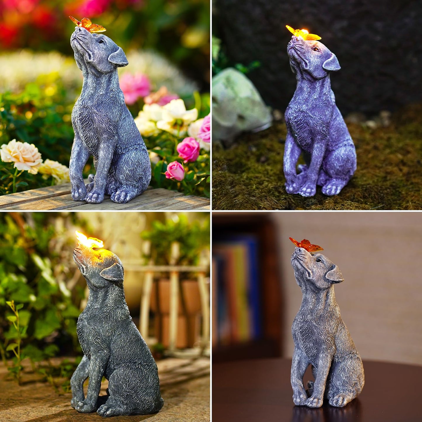 Goodeco Dog Statue with Solar Butterfly - Ideal Gifts for Dad, Mom or Birthdays, Beautifully Crafted Outdoor Decorations to Wow Your Guests - CookCave