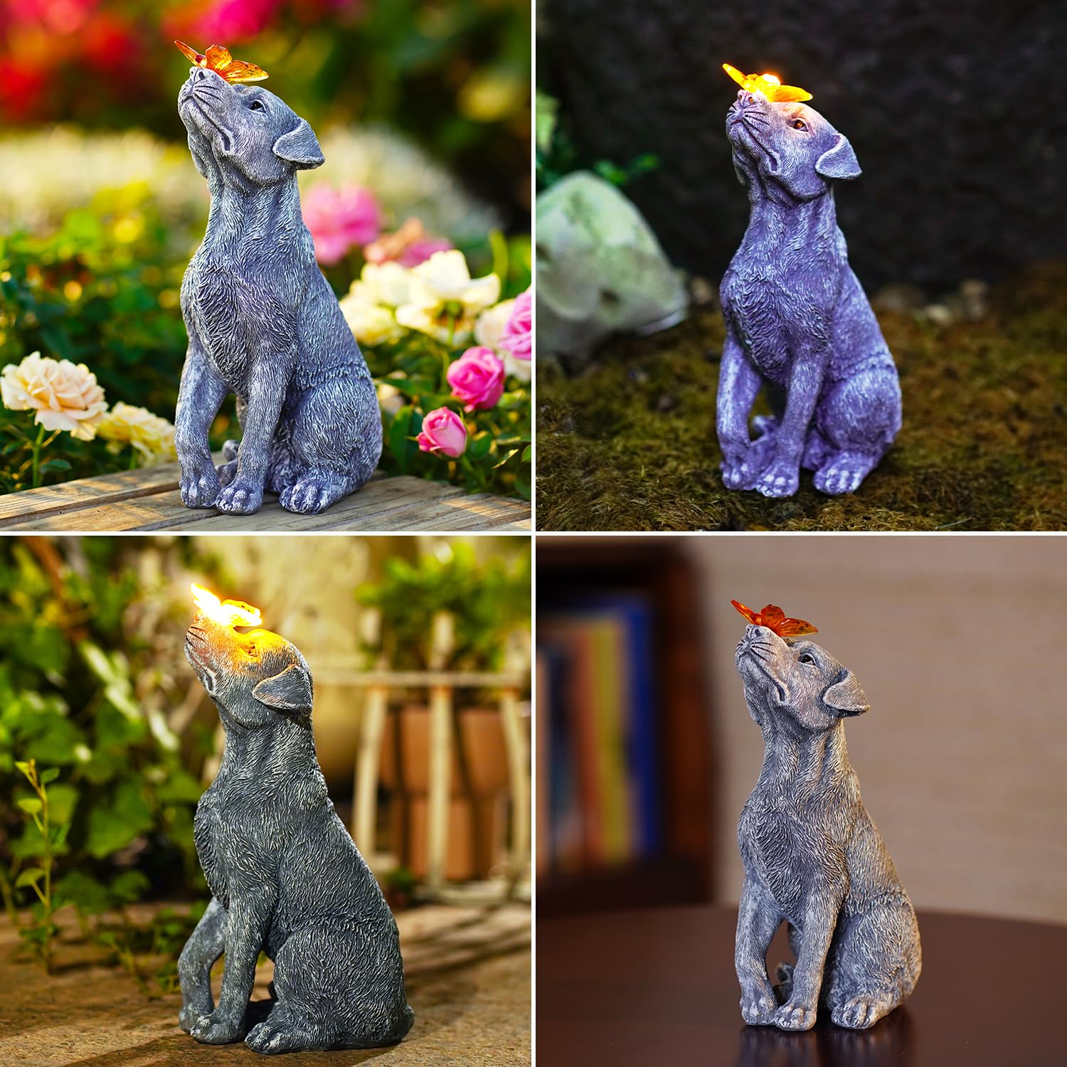 Goodeco Dog Statue with Solar Butterfly - Ideal Gifts for Dad, Mom or Birthdays, Beautifully Crafted Outdoor Decorations to Wow Your Guests - CookCave