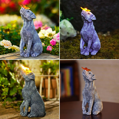 Goodeco Dog Statue with Solar Butterfly - Ideal Gifts for Dad, Mom or Birthdays, Beautifully Crafted Outdoor Decorations to Wow Your Guests - CookCave