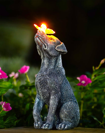 Goodeco Dog Statue with Solar Butterfly - Ideal Gifts for Dad, Mom or Birthdays, Beautifully Crafted Outdoor Decorations to Wow Your Guests - CookCave