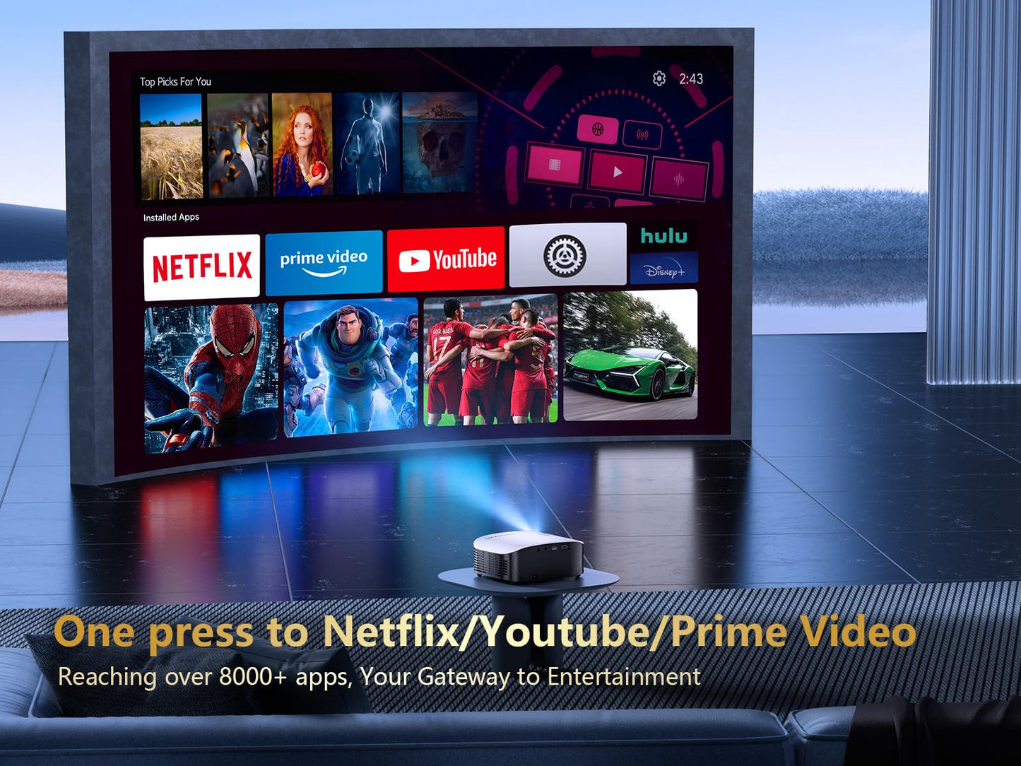 GooDee Smart 4K Projector with 5G WIFI and Bluetooth, Netflix/Amazn Prime Video Certified, Dolby Audio, 800ANSI Outdoor Projector, 400" Zoom Home Theater Projector Compatible with TV Stick,iOS,Android - CookCave