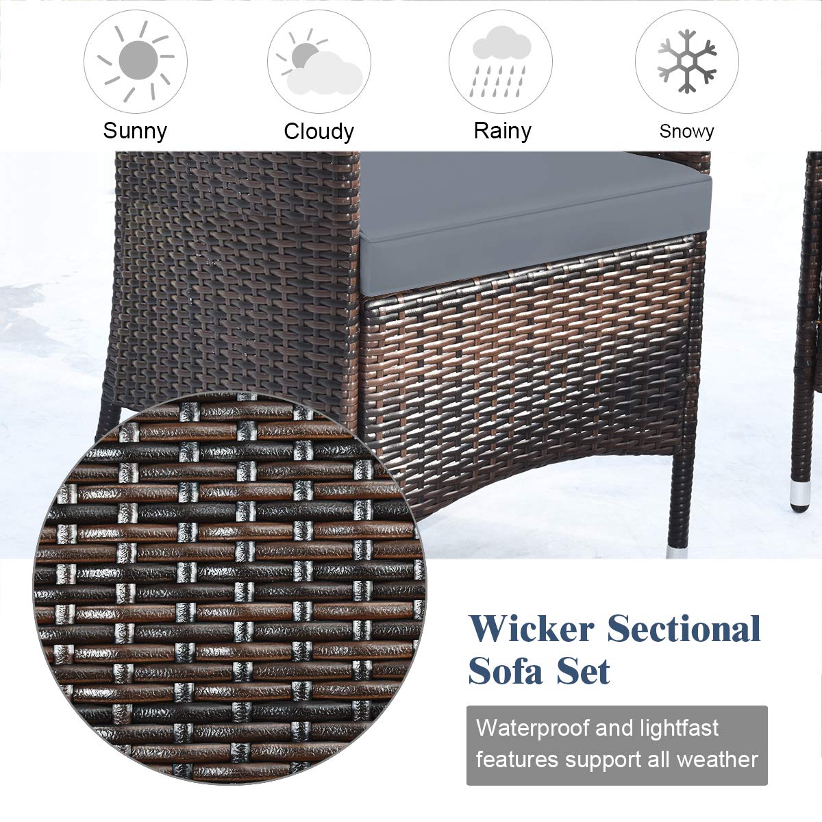Goplus 4-Piece Rattan Patio Set, Outdoor/Indoor Wicker Conversation Set for Pool, Backyard, Lawn, Wicker Chairs and Sofa with Soft Cushion, Rattan Furniture with Tempered Glass Coffee Table - CookCave